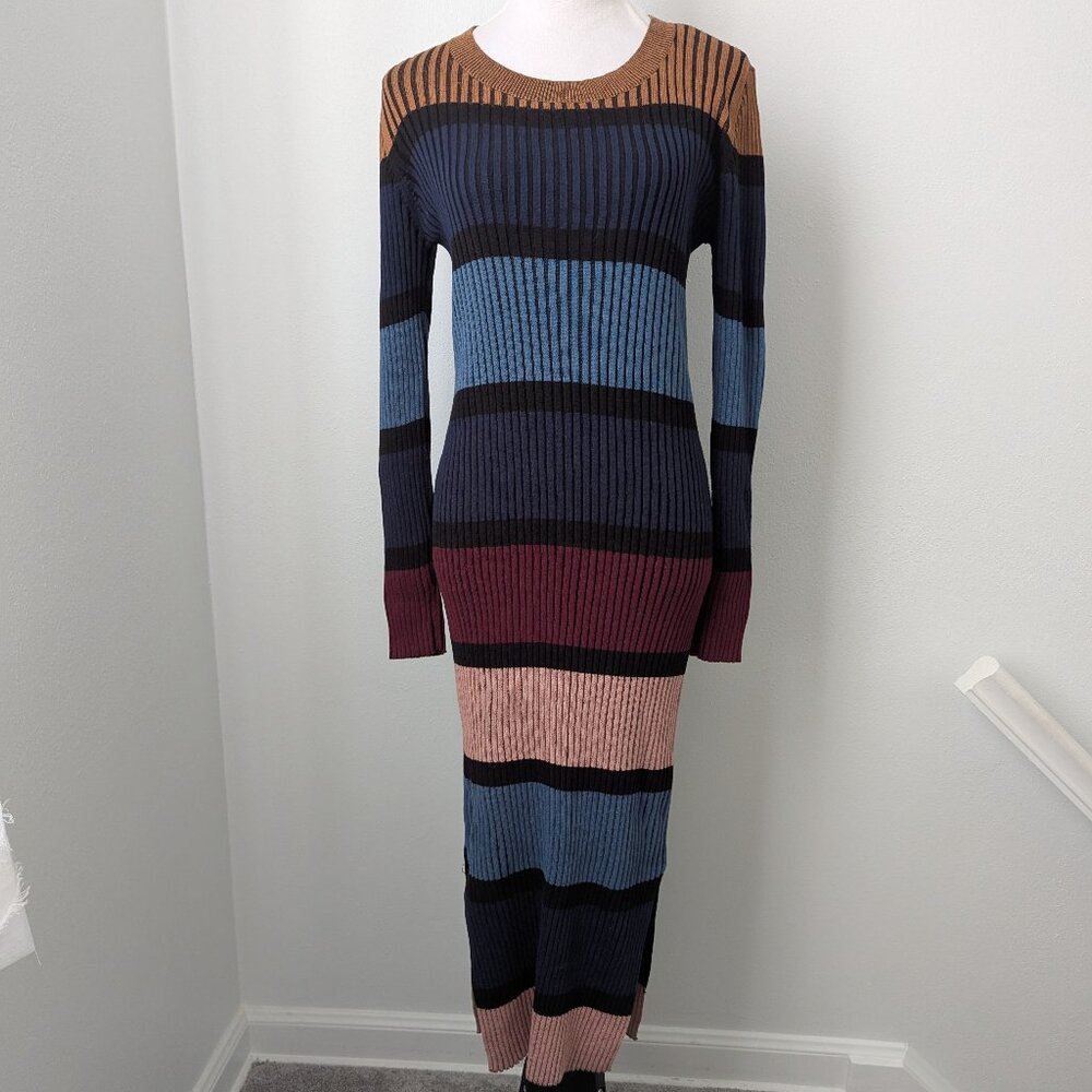 Dolan Color Block Fitted Long Sleeve Maxi Sweater Dress, Medium